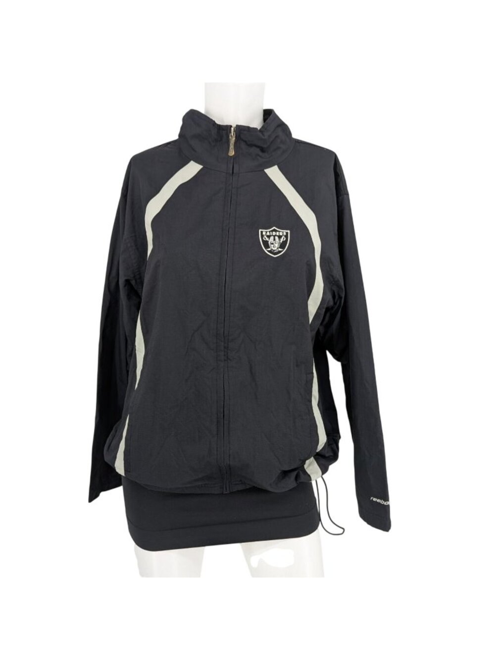 Vtg Reebok Raiders NFL Full Zip Windbreaker Jacket Nylon Streetwear Y2K Medium